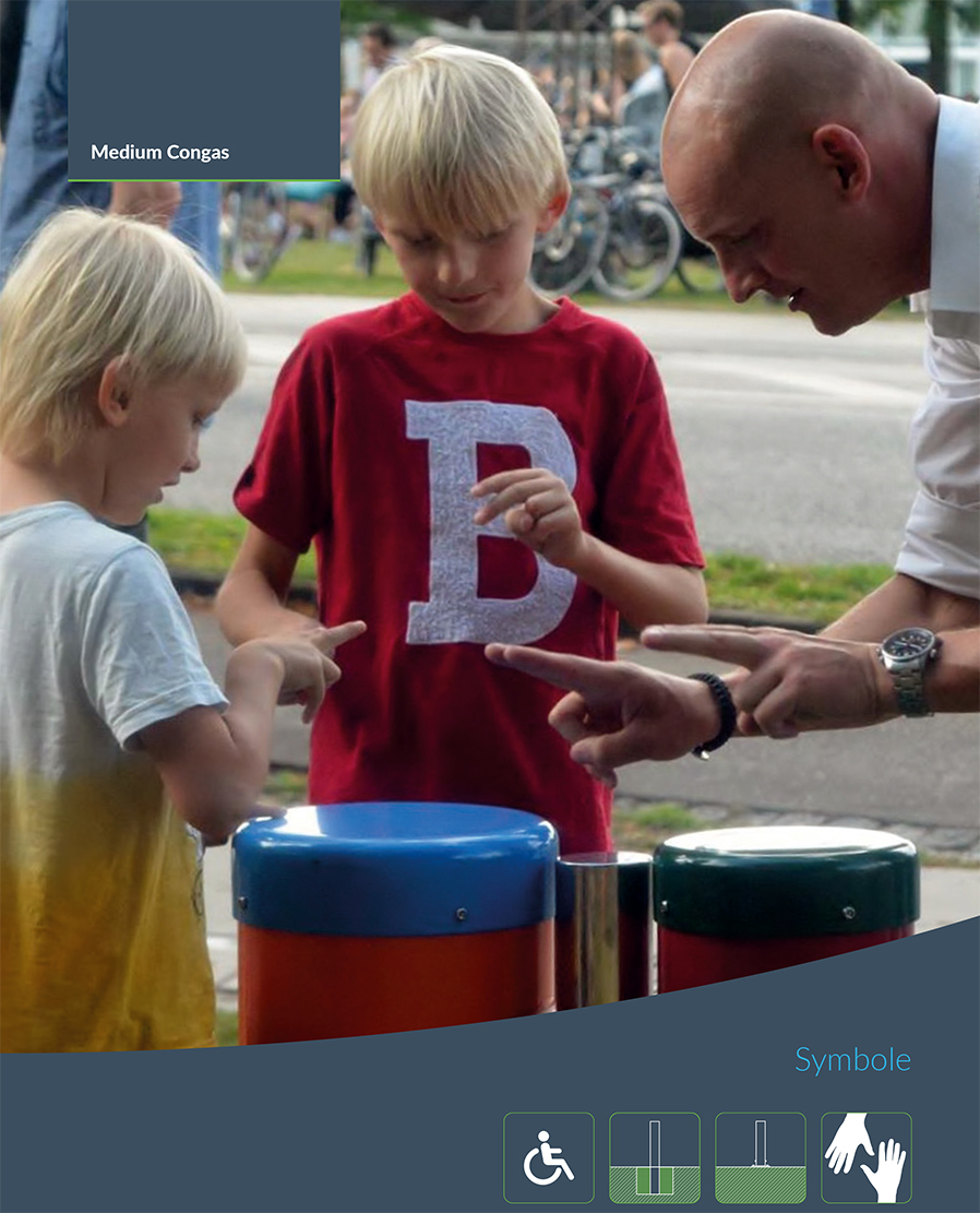 Außenklangobjekt, Outdoor, Conga-Trio-Set, 3 Conga-Paare, mit Bodenplatte zur Bodenmontage