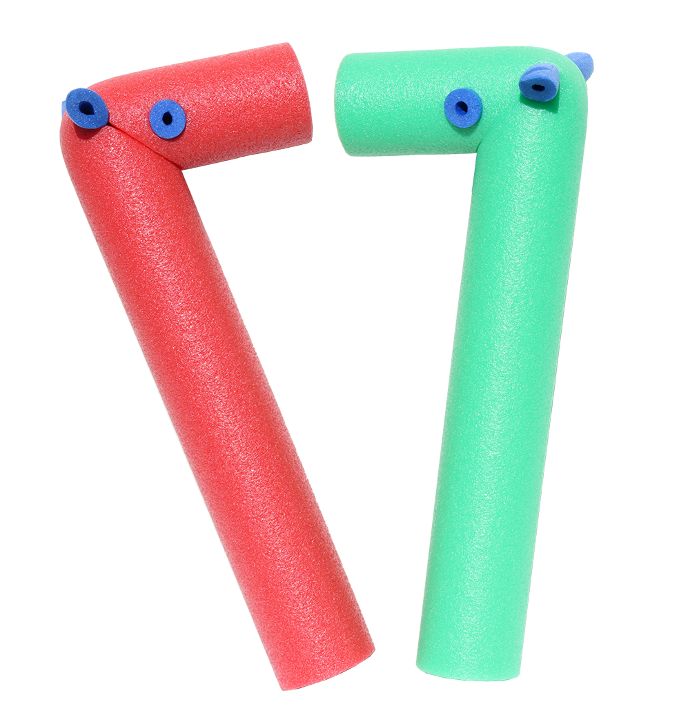 Meckerpferde / Klangpferde, Kunststoff mit Meckergeräusch beim Schütteln; 1 Paar, Rot-Grün