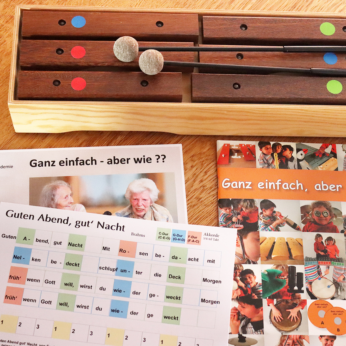 Musik nach Farben SET1: Walking-Xylophon, 6 Töne, pentatonisch gestimmt mit Fachbuch und Liederbuch